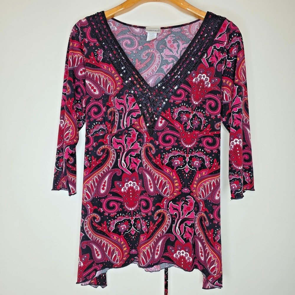 Vintage Y2K Babydoll Tie Back Tunic Top Sz 14/16 Paisley Fairy Grunge Whimsigoth